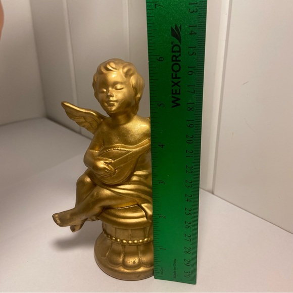 Vintage gold cherub figurine winged angel boy playing instrument small statue - Picture 11 of 15